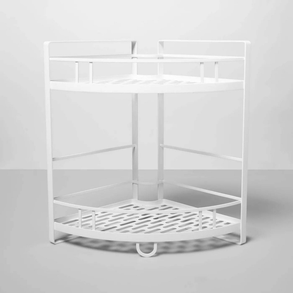 Photos - Furniture Hardware Punched Metal 2-Tier Corner Shelf White - Brightroom™