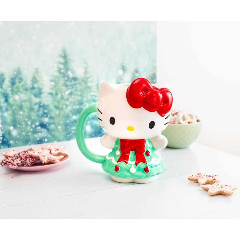 Silver Buffalo Sanrio Hello Kitty Holiday Tree Dress 3D Sculpted Ceramic Mug | Holds 20 Ounces, 3 of 10
