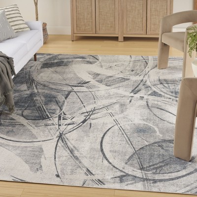 Silver Blue Abstract Synthetic Rectangular Washable Area Rug 8' x 10'