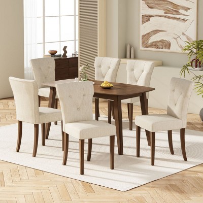 7-Pieces Modern Indoor Kitchen Dining Room Table and Chair set,6 Seater Dining Table with Wood Upholstered Parsons Dining Chairs-Cuddlewood