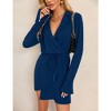 Women's Long Sleeve V Neck Mini Wrap Dress Belted Split Business Casual Work Short Shirt Blazer Dress - 2 of 4