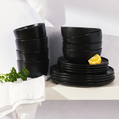 Toast Cream Ceramic 16-Piece Double Bowl Dinnerware Set