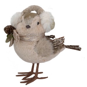 Northlight Plush Glitter Bird in Earmuffs Christmas Figure - 6" - Beige and Brown - 1 of 4