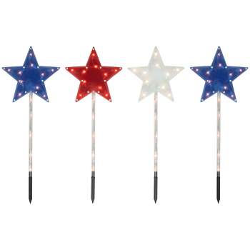 Northlight Lighted Stars Americana Pathway Marker Lawn Stakes - 28" - Clear Lights - 4ct