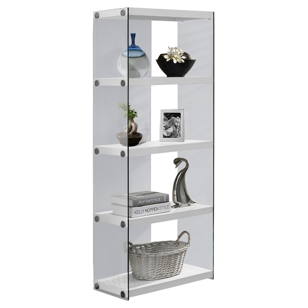 Photos - Wall Shelf 59" Hollow Core/Tempered Glass Bookcase Glossy White - EveryRoom