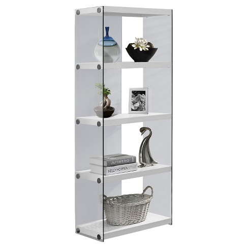 59 Hollow Core Tempered Glass Bookcase Glossy White Everyroom