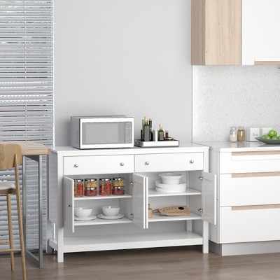 White Modern Sideboard Buffet Cabinet with Adjustable Shelves