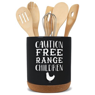 Elanze Designs Free Range Children Black X-Large Cork Bottom Kitchen Utensil Holder