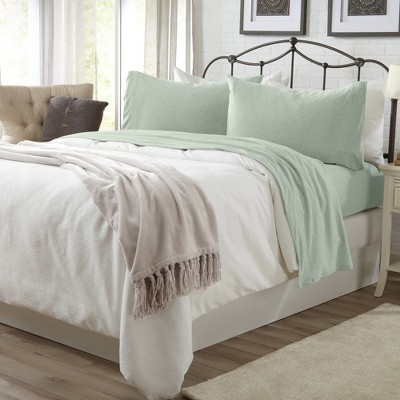 Ultra-Soft Heathered Jersey Knit Cotten Blend Sheet Set - Great Bay Home (King, Green)