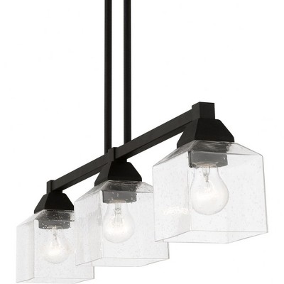 Aragon Black Steel 3-Light Linear Chandelier with Clear Seeded Glass