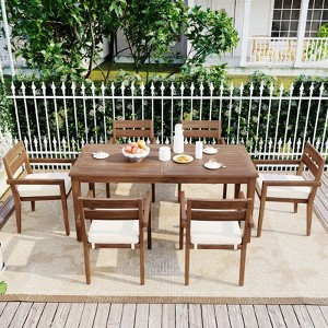 YOOCOZZ 7-Piece Outdoor Patio Dining Set Made of Acacia Wood with Seat Cushions - 1 of 4