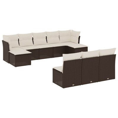 vidaXL 10 Piece Patio Sofa Set with Cushions - Brown and Cream Without Table