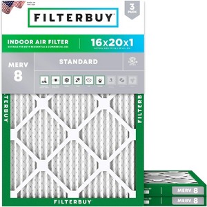 Filterbuy 16x20x1 Air Filter (3-Pack), Pleated MERV 8 Dust Defense Replacement HVAC AC Furnace Filters (Actual Size: 15.50 x 19.50 x 0.75) - 1 of 4