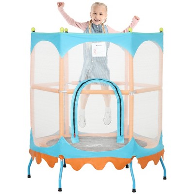 Qaba 4.6FT Trampoline for Kids w/ Safety Enclosure Net, for Indoor Outdoor, Gifts for Boy and Girl Age 3-6 Years, Cloud Pattern