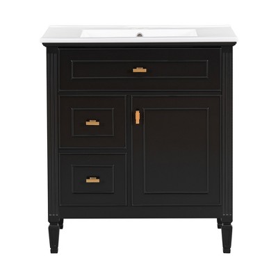 Vynxaria 30" Matte Black Bathroom Vanities Vanity Chest with Flip Drawer & Adjustable Shelf 33.7"H