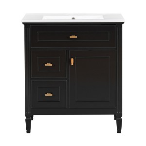 Vynxaria 30" Matte Black Bathroom Vanities Vanity Chest with Flip Drawer & Adjustable Shelf 33.7"H - 1 of 4