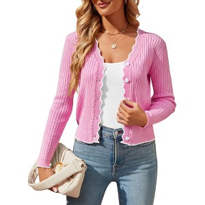 Clearlove Women's Cropped V Neck Button Front Cardigan Lightweight Knit Sweater Casual Cover Up - 1 of 4