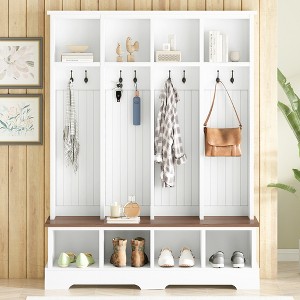 3-in-1 Hall Tree Mudroom Coat&Shoe Rack Entryway Bench with Hooks & Open Compartments - ModernLuxe - 1 of 4