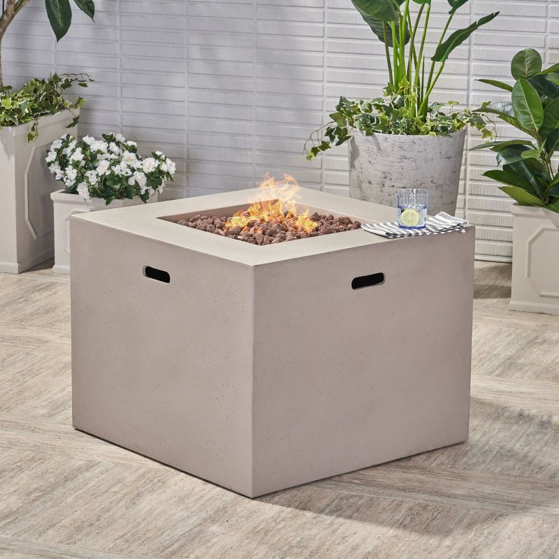 Aidan Square 31&#34; Lightweight Concrete Gas Fire Pit - Light Gray - Christopher Knight Home, 3 of 8