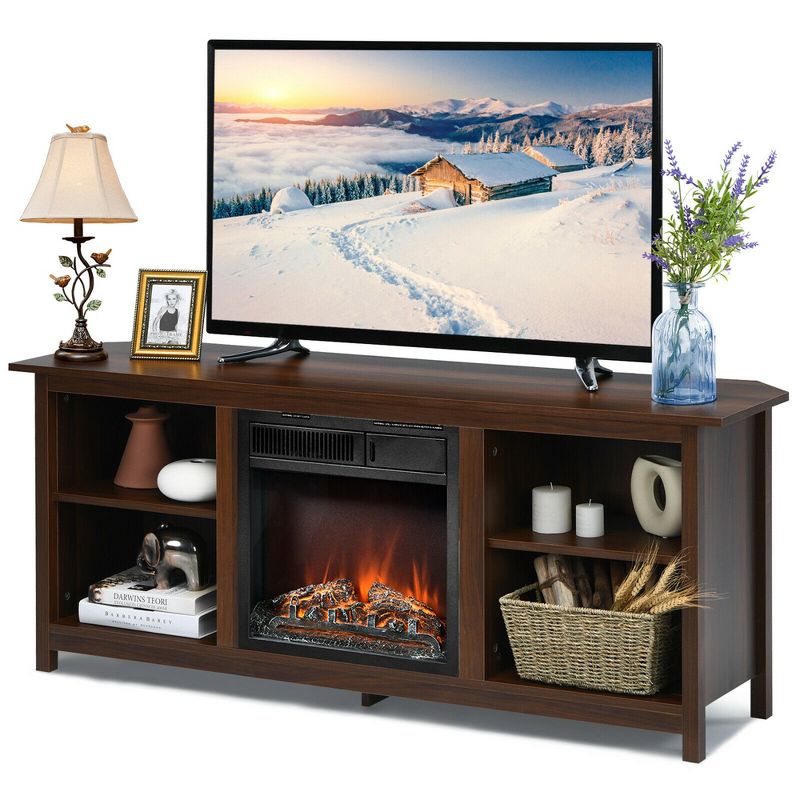 Costway 58'' 2-Tier Fireplace TV Stand W/18" Electric Fireplace Up to 65'', 1 of 11