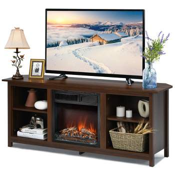 Costway 58'' 2-Tier Fireplace TV Stand W/18" Electric Fireplace Up to 65''