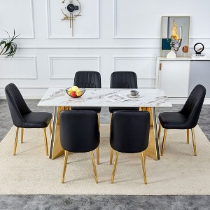 NicBex Dining Table for 6 Set Dining Room Table Set Cold Jade Patterned Sintered Stone Table with Golden Stainless Steel Legs with 4 PU Chairs - 1 of 4