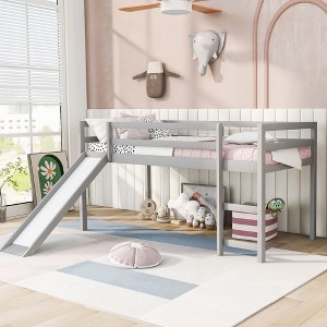 CAVINAS Twin Size Solid Wood  Loft Bed with Slide & Ladder & Fence,Low Bed Frame for Kids Room,Bedroom - 1 of 4
