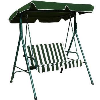 Outdoor Cushioned Loveseat Swing Glider - Green - WELLFOR