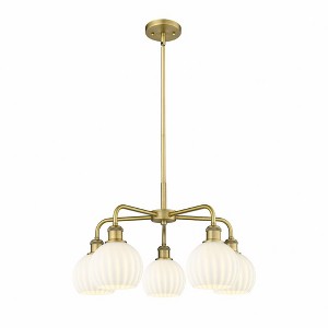 White Venetian - 5 Light Stem Hung Chandelier In Modern Style-13.5 Inches Tall and 24 Inches Wide - 1 of 1