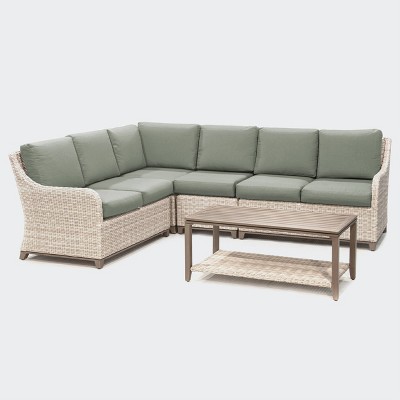 Hampton 5pc Sectional with Sunbrella - Sage - Leisure Made