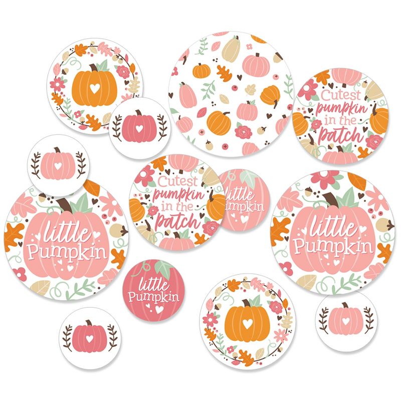 Big Dot of Happiness Girl Little Pumpkin - Fall Birthday Party or Baby Shower Giant Circle Confetti - Party Decorations - Large Confetti 27 Count, 1 of 8
