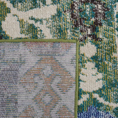 Ivory and Green Geometric Synthetic 8' x 10' Area Rug