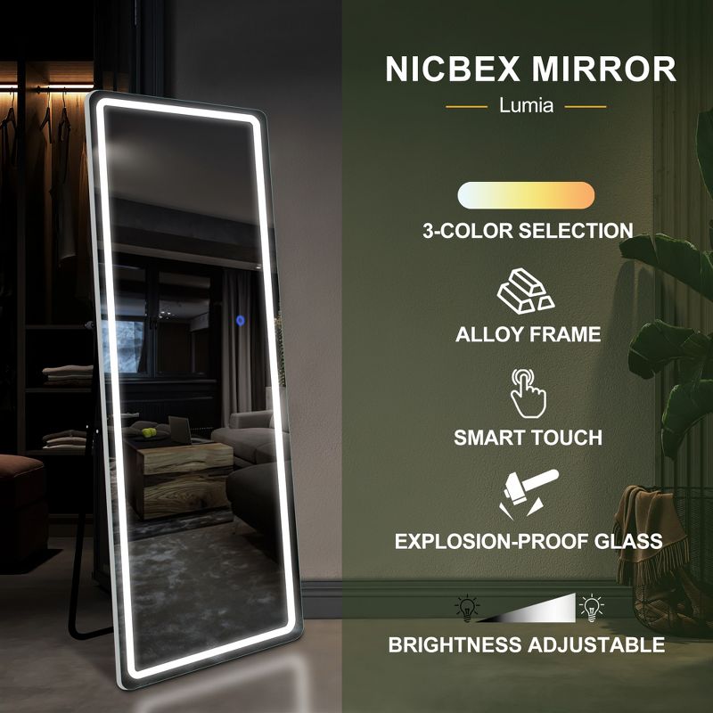 Neutypechic LED Rectangle Full Length Mirror Large Wall Mirror Standing Mirror, 3 of 8