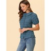 Allegra K Women's Floral Pleated Collar Puff Sleeves Button Down Shirt - 3 of 4