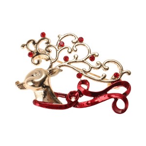 Unique Bargains Christmas Brooches YNCP7263 Alloy Dripping Wax Gold Tone Red 1.81"x1.26" 1 Pc - 1 of 4