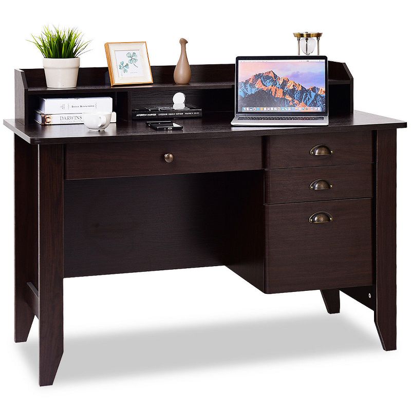Costway Computer Desk PC Laptop Writing Table Workstation Student Study Furniture Brown, 1 of 11