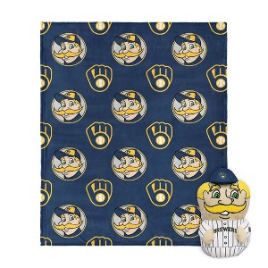 MLB Milwaukee Brewers Mascot Silk Touch Throw Blanket and 11" Plush: Sports Team Logo Design - 1 of 3