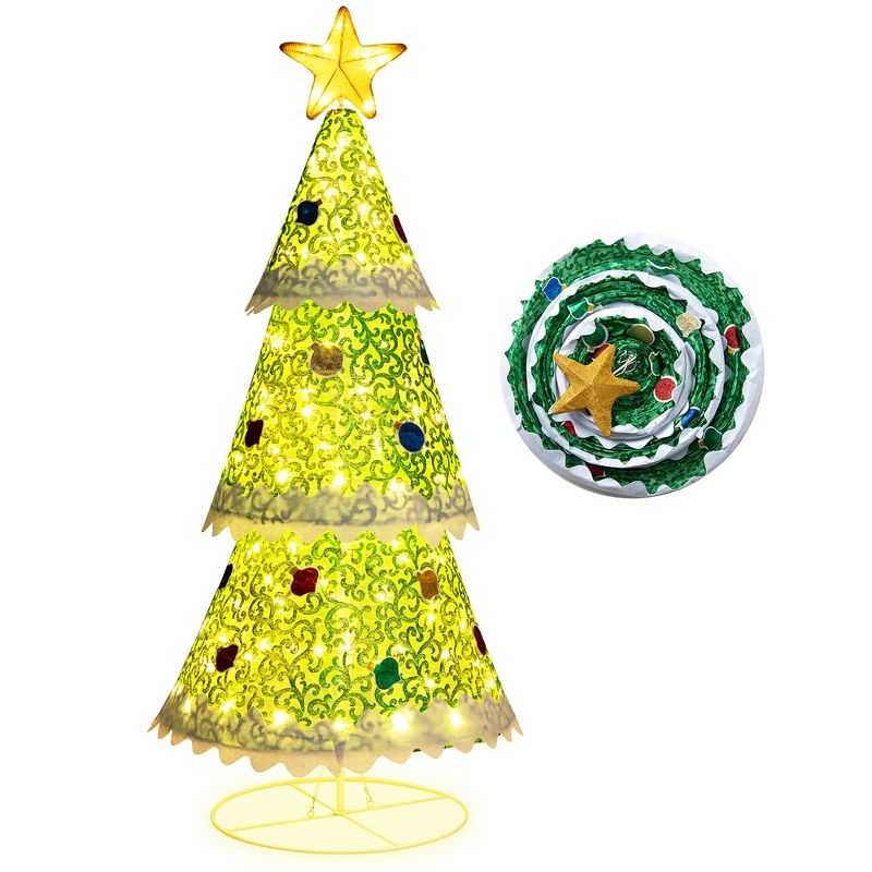 Costway 4.6 FT Pop-up Christmas Tree w/ 110 Warm Lights Pre-Lit Christmas Decoration, 2 of 11