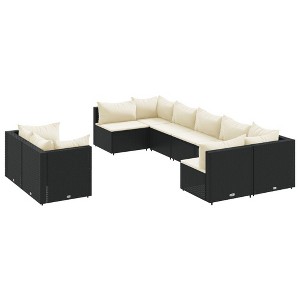 vidaXL Patio Sofa Set with Cushions Lounge Setting Outdoor Furniture Poly Rattan - Black and Cream - 1 of 4