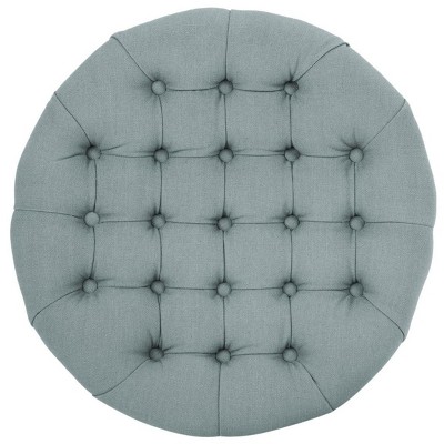 Sky Blue Tufted Round Linen Storage Ottoman
