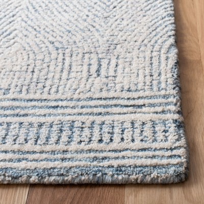 Ivory and Blue Abstract Hand-Tufted Wool Runner Rug