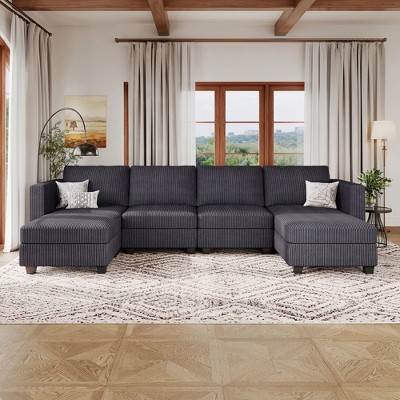 Belffin Modular U Shape Couch with Storage Ottoman Corduroy Sectional Couch with Chaise Convertible Modern Sectional Sofa Couch