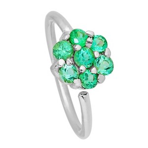 Jewelry Avalanche Ladies 20G 14K Gold Emerald Flower Nose Hoop Ring, 5/16"(8mm) - 1 of 4