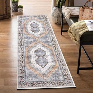 Machine Washable Vintage Runner Rug, Non Slip Low Pile Oriental Carpet for Entryway, Hallway, Kitchen, Laundry - 1 of 4
