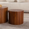 NicBex 2PCS Round Coffee Table Set,Side Table with Handcrafted Relief,End Table with Non-Slip Grip,Coffee Tables for Living Room,Walnut - 4 of 4