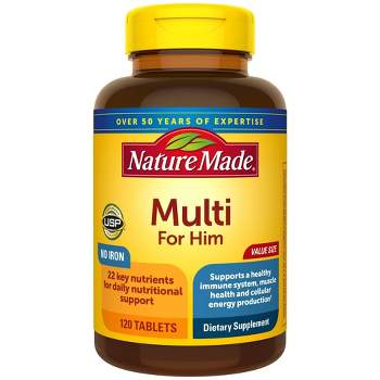 Nature Made Multi for Him with No Iron - Men's Multivitamin Nutritional Support Tablets - 120ct