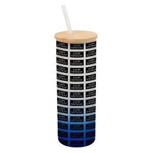 Elanze Designs Happy Birthday Banner Stamp Wrap-Around Design 25 Ounce Frosted Gradient Glass On-The-Go Coffee Travel Skinny Tumbler Mug Cup, Bamboo - 1 of 1