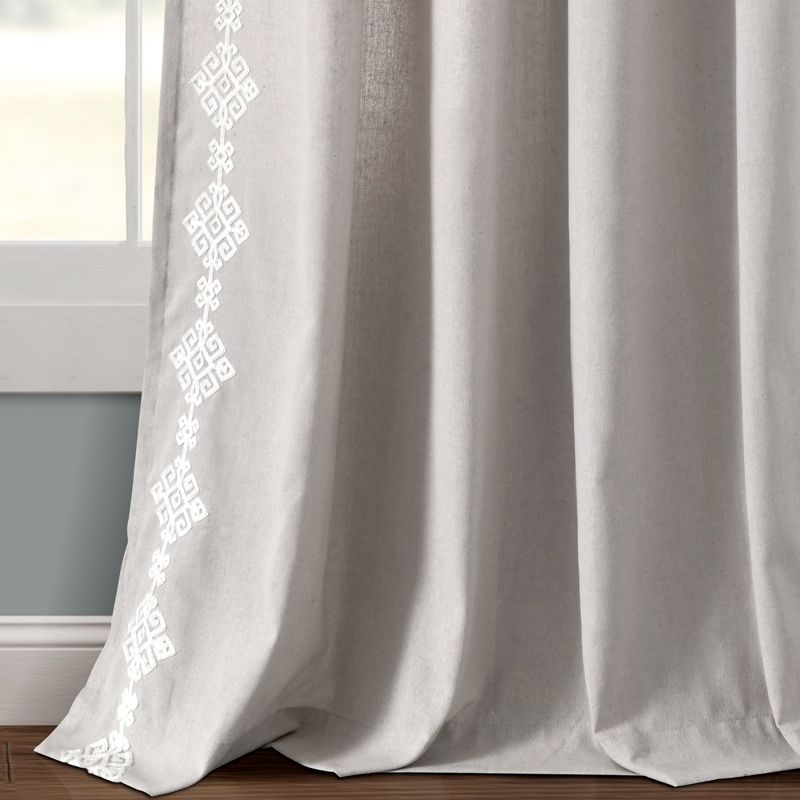 Luxury Modern Geo Linen Like Embroidery Border Window Curtain Panel Light Gray Single 52X84, 3 of 6