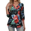 Nlife Women's Casual V Neck Floral Print 3/4 Length Sleeve Blouses Tropical Hawaiian Shirt Tops - 2 of 4