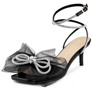 Perphy Women's Mesh Bow Lace Up Rhinestones Strap Kitten Heel Sandals - 1 of 4